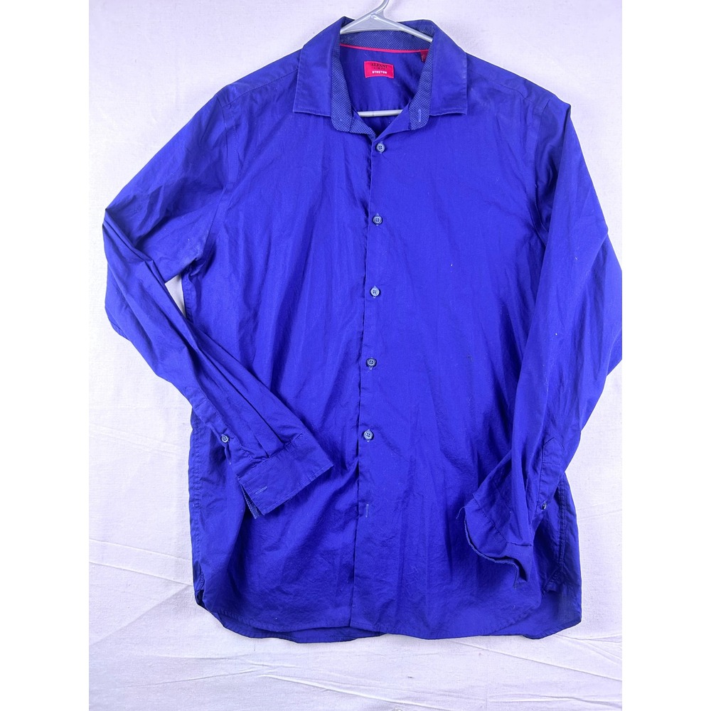 Alfani Mens Slim Fit Stretch Button Down Shirt Royal Blue Long Sleeve Size L